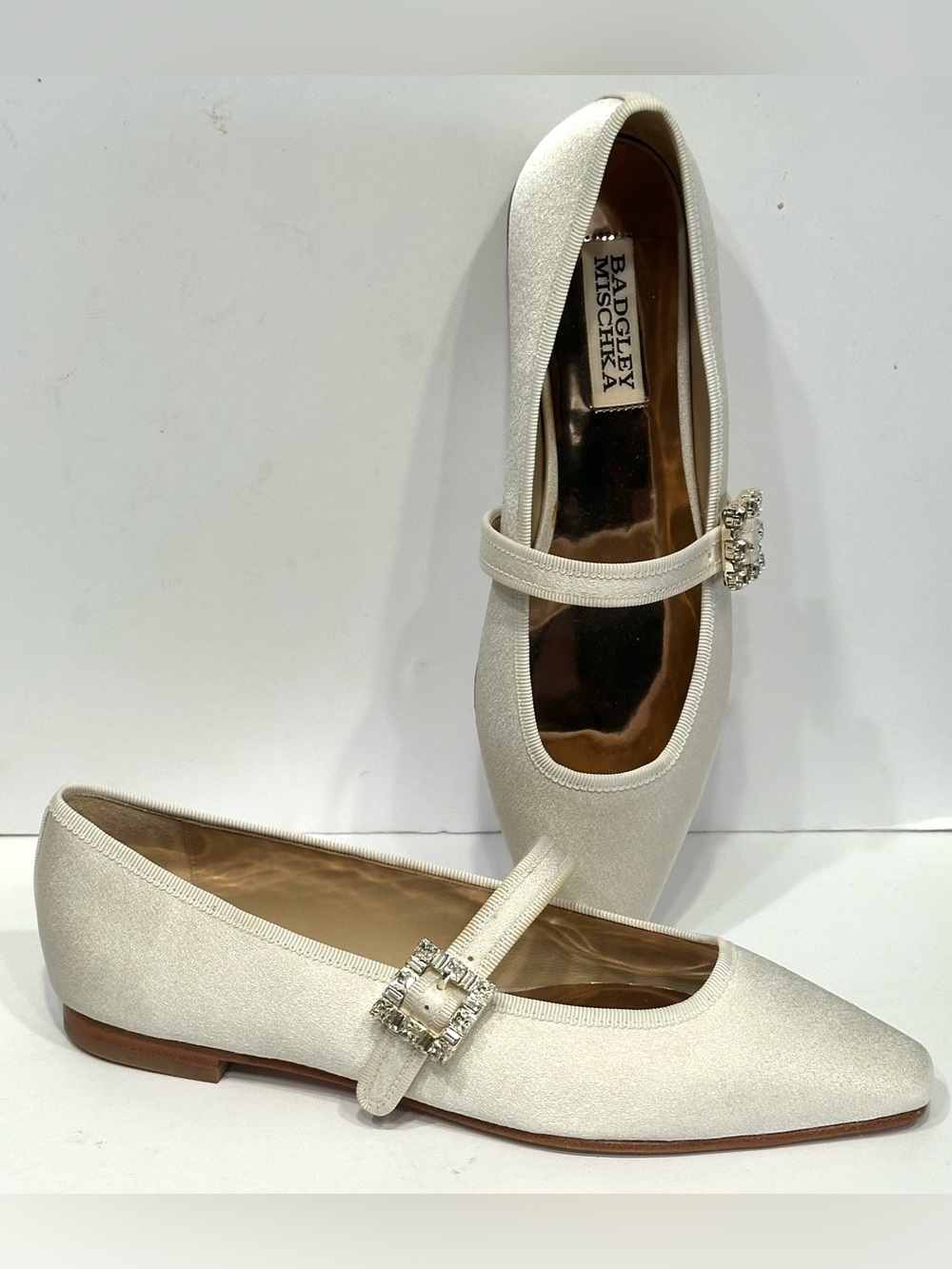 Brystol Glitter Mary Jane Ballerina Flats by Badgley Mischka Women's Sz 6 Ivory - Picture 10 of 13
